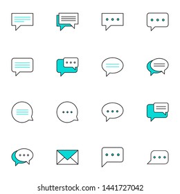 message, message, sms, chat, chatting, talk, inbox filled line blue icons set. simple colored line icons symbol vector illustration