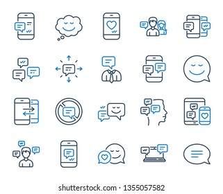 Message sms and Communication icons. Group chat, Conversation and Speech bubbles icons. SMS communication, Phone chat and Stop talking symbols. Conversation group, smartphone message, info. Vector