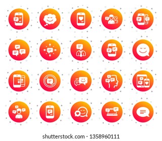 Message sms and Communication icons. Group chat, Conversation and Speech bubbles icons. SMS communication, Phone chat and Stop talking symbols. Conversation group, smartphone message, info. Vector