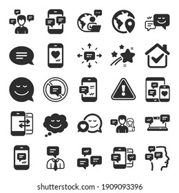 Message sms and Communication icons. Group chat, Conversation and Speech bubbles icons. SMS communication, Phone chat and Stop talking symbols. Conversation group, smartphone message, info. Vector