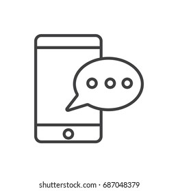 Message, SMS line icon. Mobile phone with chat bubble.