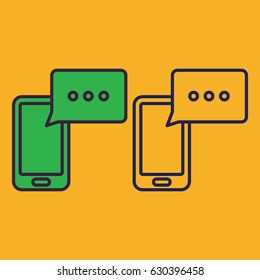 Message sms on phone icon outline and fill styles, colorful flat style vector illustration