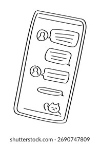 Message SNS screen style hand-drawn line drawing illustration