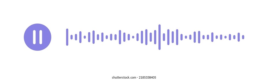 Message sound wave. Social network speech audio. Podcast soundwave line of voice. Record music player. Equalizer icon with spectrum noise and pause button. Mobile talk track. Vector illustration.