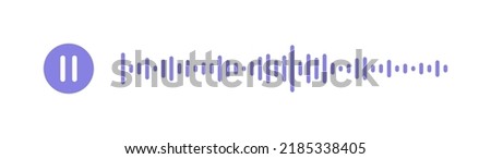 Message sound wave. Social network speech audio. Podcast soundwave line of voice. Record music player. Equalizer icon with spectrum noise and pause button. Mobile talk track. Vector illustration.
