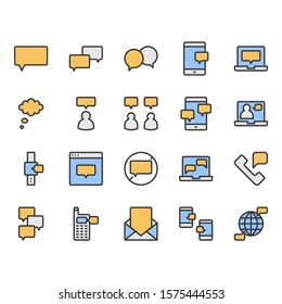 Message and speech bubble related icon and symbol set