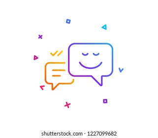 Message Speech Bubbles With Smile Line Icon. Chat Emotion Sign. Gradient Line Button. Happy Emotion Icon Design. Colorful Geometric Shapes. Vector