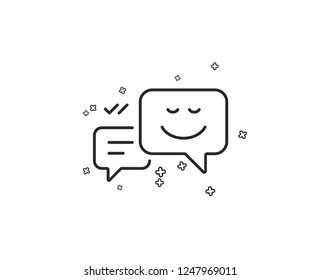 Message speech bubbles with Smile line icon. Chat emotion sign. Geometric shapes. Random cross elements. Linear Happy emotion icon design. Vector