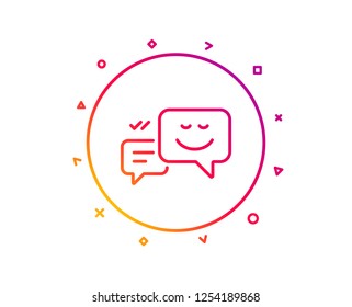 Message speech bubbles with Smile line icon. Chat emotion sign. Gradient pattern line button. Happy emotion icon design. Geometric shapes. Vector
