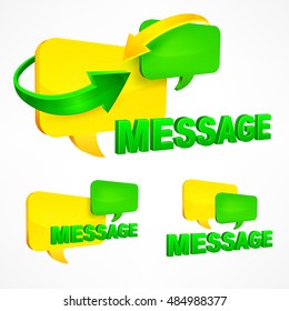 Message speech & thought bubbles with arrow and space for text. Announcement business concept. Commerce vector illustration