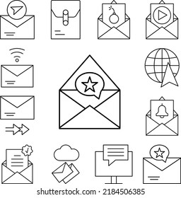 Mensaje, estrella, icono de chat en una colección con otros elementos