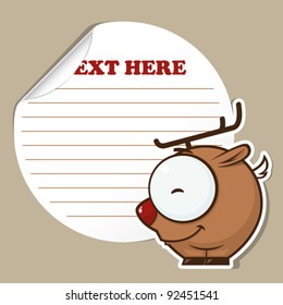 Message sticker with funny cartoon deer. Vector. EPS10