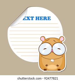 Message sticker with funny cartoon hamster. Vector. EPS10