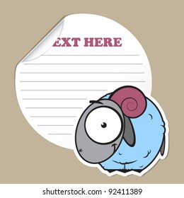 Message sticker with funny cartoon sheep. Vector. EPS10