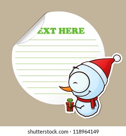 Message sticker with funny cartoon snowman. Vector. EPS10