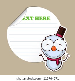 Message sticker with funny cartoon snowman. Vector. EPS10