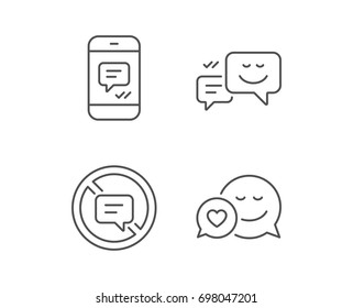 Message, Stop talking and Communication line icons. Group chat, Conversation and SMS signs. Messenger symbol. Quality design elements. Editable stroke. Vector