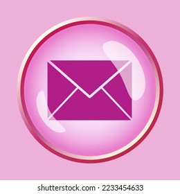 Símbolo de mensaje, icono brillante, signo de correo de amor rosa, ilustración vectorial, icono de vidrio.