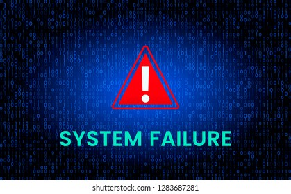 The message is a system failure against the background of the binary matrix code stream on the screen. Vector illustration