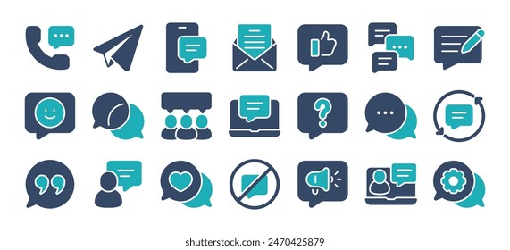 Message, talk, chat, speech bubble, sms, dialogue icons set isolated on white background flat vector illustration