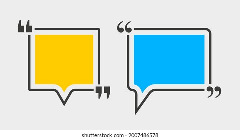 Message and talk colored quote speech bubbles. Empty text boxes or quote frames. Isolated vector illustration.