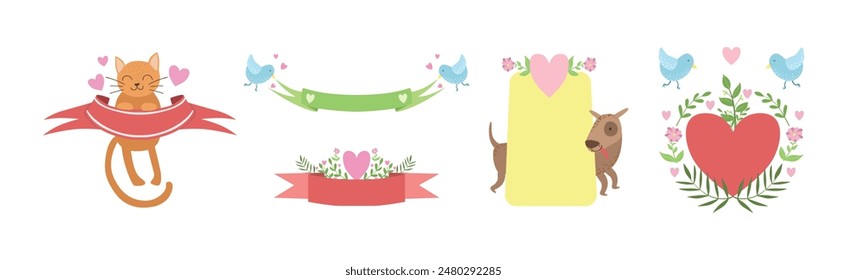 Message Template with Cute Animal and Flora Vector Set