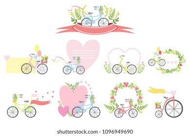 Message Template Set With Bicycles And Hearts