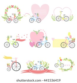 Message Template Set With Bicycles And Hearts