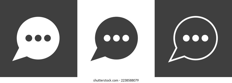Message Text Black White Line Flat Icon Set Vector Illustration