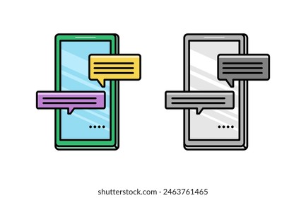 Message text chat app icon on mobile cell phone graphic design