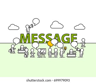 Message text work office with people. Vector illustration