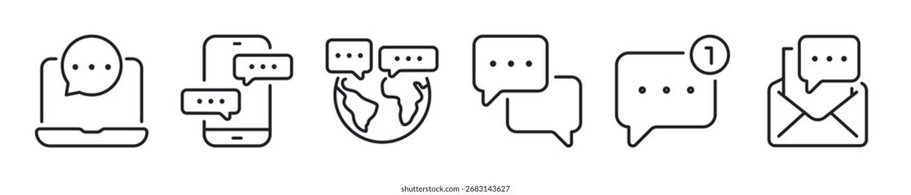 Message thin line icon set. Web minimal icons