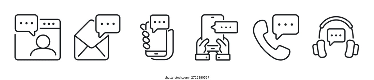 Message thin line icon set. Web minimal icons