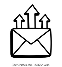 Message with three arrows, doodle icon of mail send