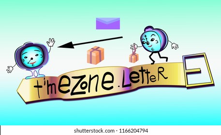 Message through time zones of the earth. Communication between people at a distance. Picture for the designation of time zones on a specialized site