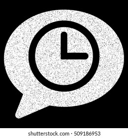 Message Time grainy textured icon for overlay watermark stamps. Flat symbol with dust texture. Dotted vector white ink rubber seal stamp with grunge design on a black background.