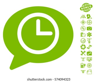Message Time icon with bonus airdrone tools symbols. Vector illustration style is flat iconic symbols on white background.