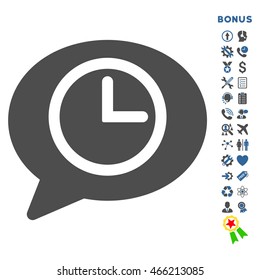 Message Time icon with bonus pictograms. Vector style is bicolor flat iconic symbol with rounded angles, cobalt and gray colors, white background.