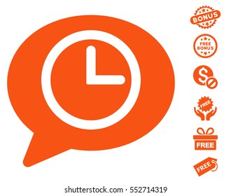Message Time icon with free bonus symbols. Vector illustration style is flat iconic symbols, orange color, white background.