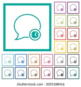 Message time outline flat color icons with quadrant frames on white background