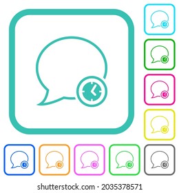 Message time outline vivid colored flat icons in curved borders on white background