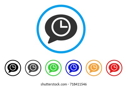 Message Time rounded icon. Style is a flat message time grey symbol inside light blue circle with black, gray, green, blue, red, orange variants. Vector designed for web and software interfaces.