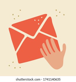 Message trendy cartoon icon. Vector stylish sign button, envelope symbol for social media networks. 