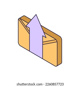 Message upload isometric icon. Letter with circle. E-mail icon. Envelope illustration