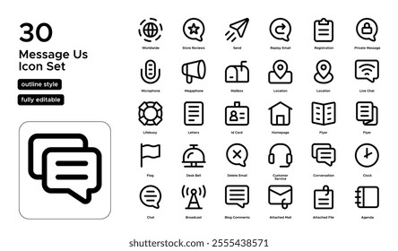 Message Us Line Icon Set: Inquiries, Live Chat, and Feedback Icons