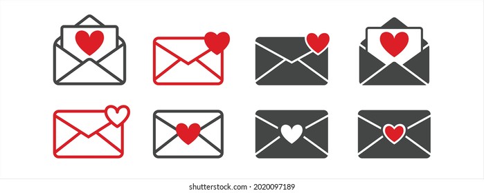 message vector icon set. Favorite mail symbol. Love letter message illustration