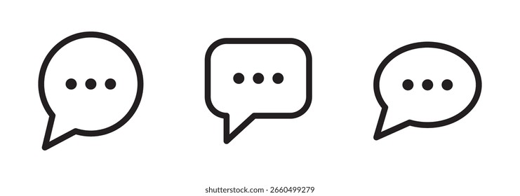 Conjunto de iconos de línea de Vector de mensajes . Conjunto de iconos de burbuja de voz limpia: Elementos de Vector de interfaz de usuario de mensajes, iconos de burbuja de voz de comunicación eps 10
