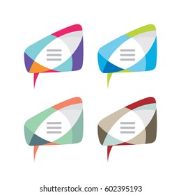 Message - vector logo template concept illustration. Speech bubble creative sign in four color variation. Internet chat icon. Abstract vitrage mosaic. Dialogue frame. Geometric design element.