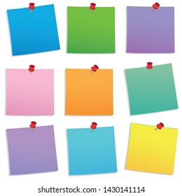 Message warning, colorful ticket, web post, reminder, paper with thumbtack. Ideal for informational and institutional