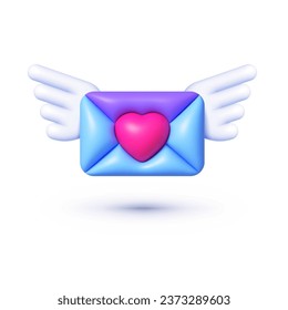 Message wings 3d, great design for any purposes. Invitation, message, letter template. Valentines day background. Love concept. Email business marketing concept. Vector design illustration